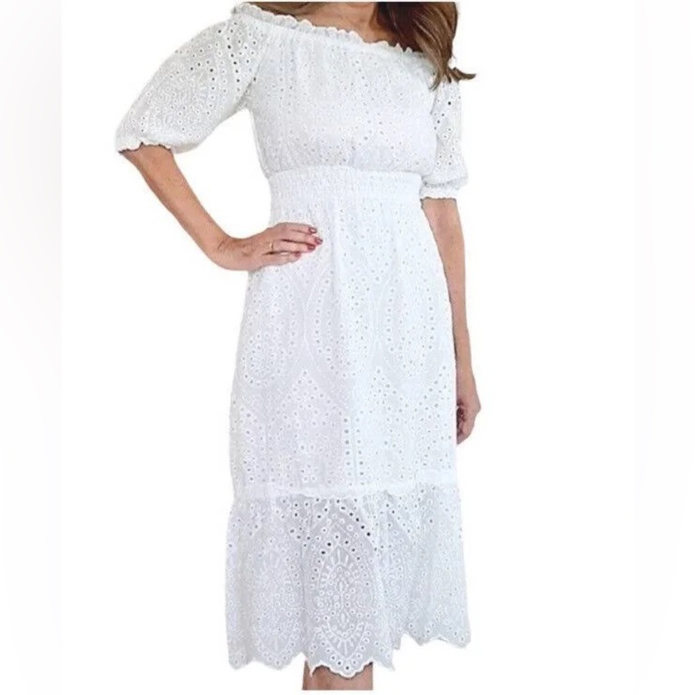 Betsey Johnson Ivory Eyelet Peasant Dress size M